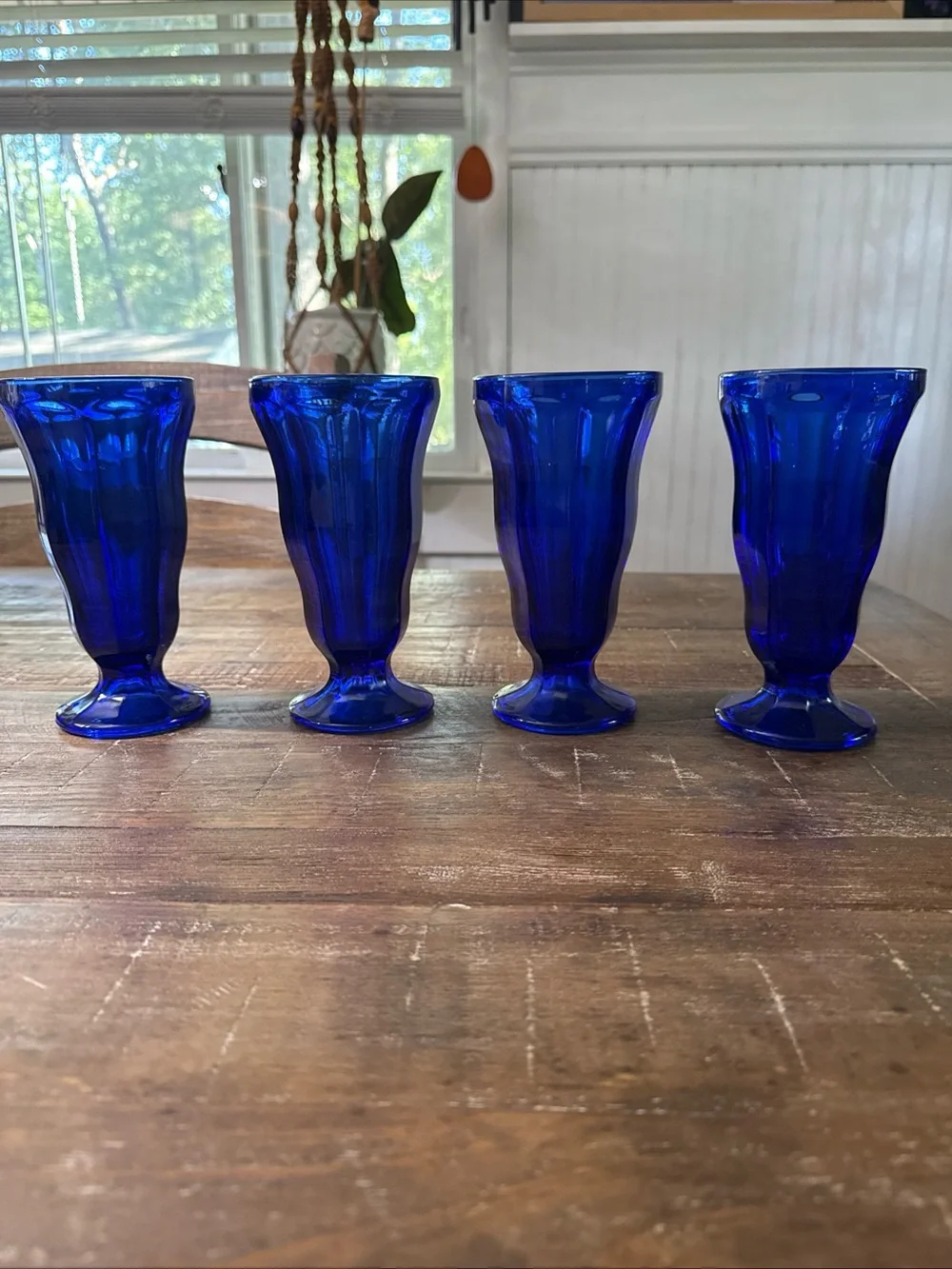 Anchor Hocking Deep Cobalt Blue Fluted Footed Glasses - Set of 4